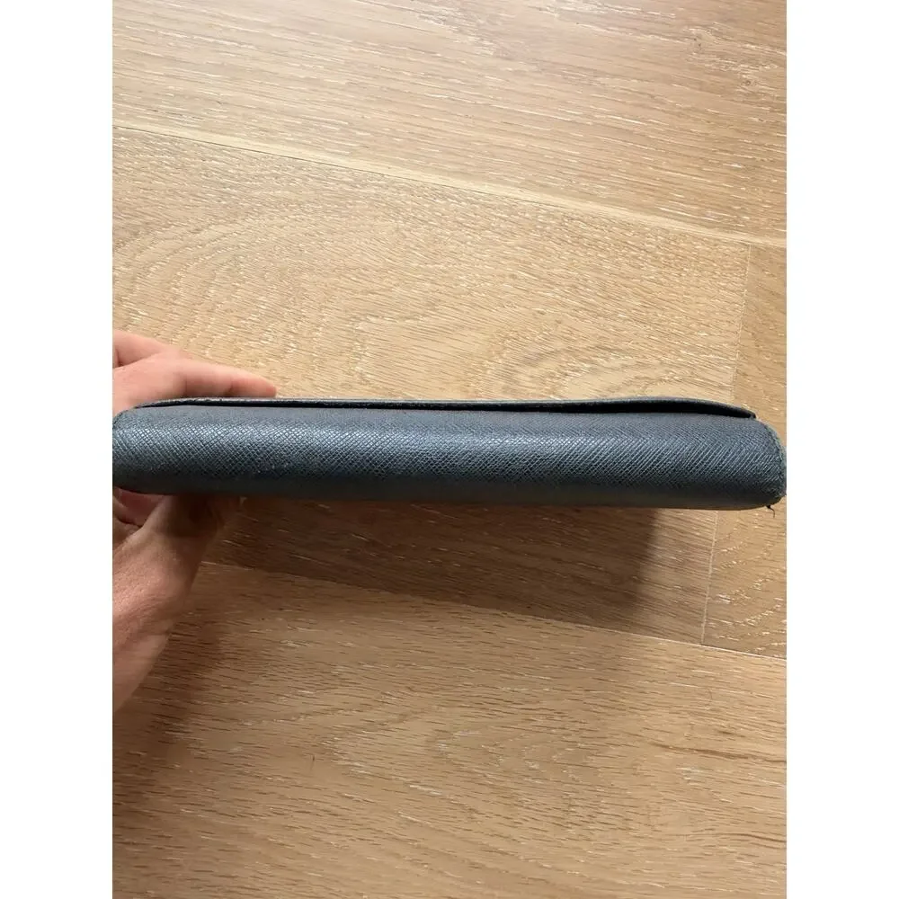 Salvatore Ferragamo Gancini Logo Long Navy Blue Leather Continental Wallet